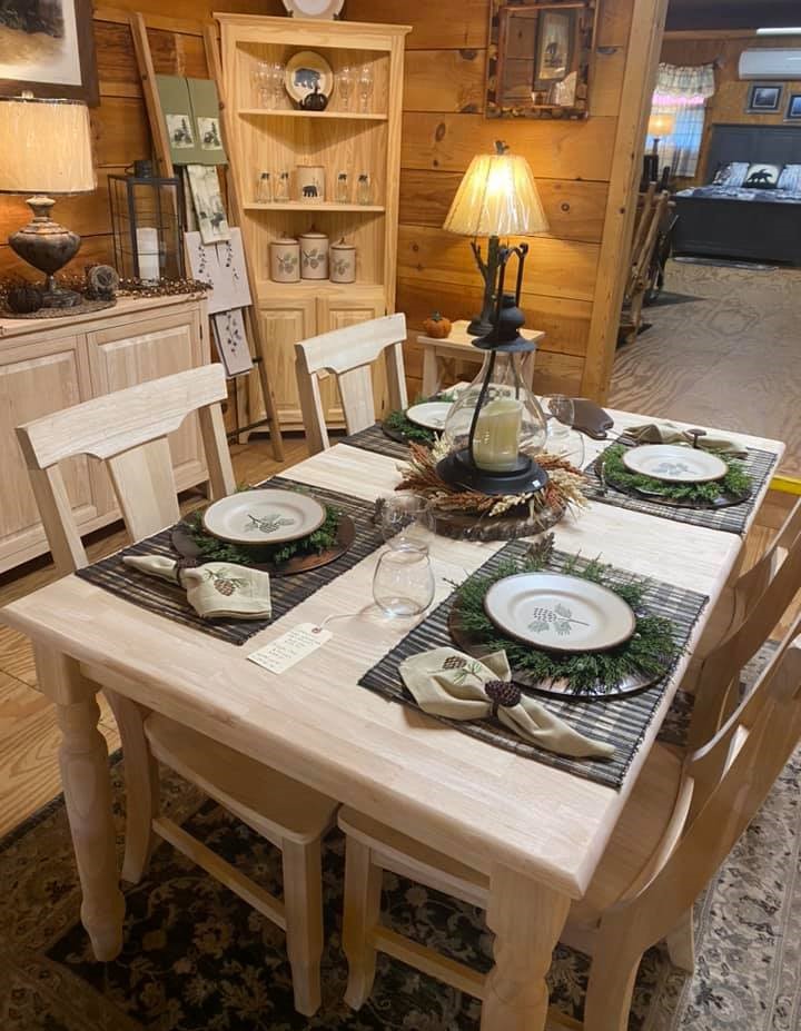 Unfinished Farmhouse Dining Table Set, Rountree's Furniture