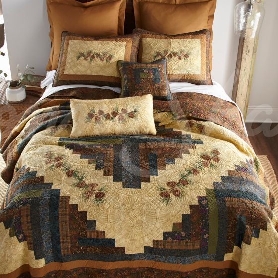 Donna Sharp Bedding Set, Rustic Mountain Cabin Quilt with Pine Cones