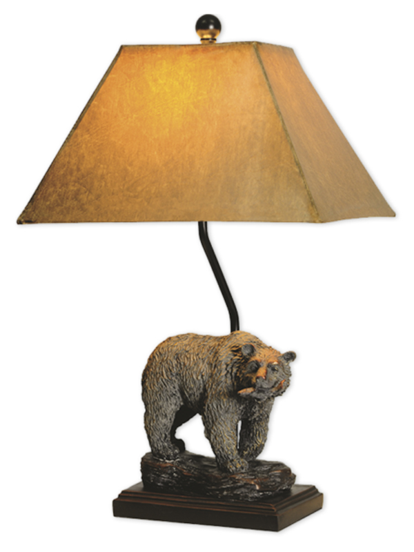 Black Bear with Fish Rustic Cabin Lamp