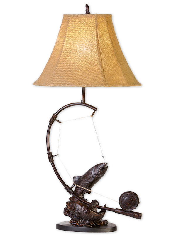 Fly Rod Trout Fishing Rustic Cabin Table Lamp