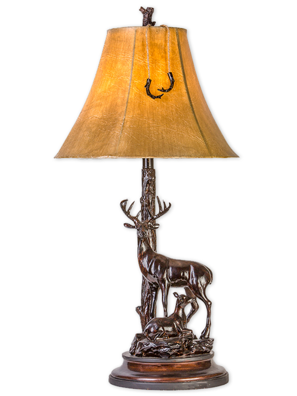 Grand Buck & Doe Deer Rustic Cabin Lamp