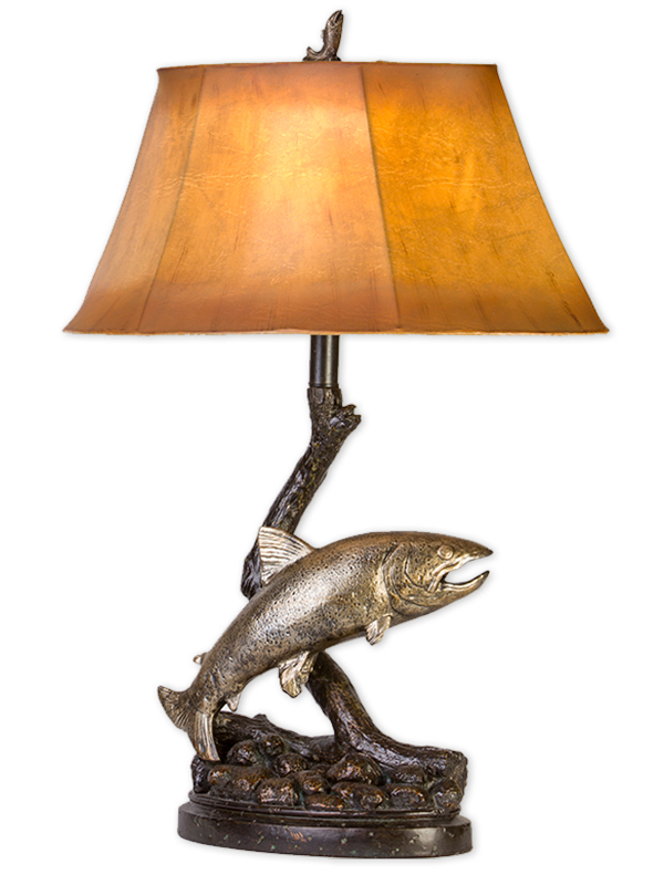 Jumping Trout Fishing Rustic Cabin Lamp