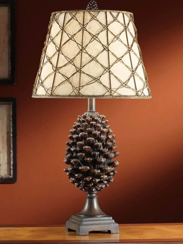Twine Pinecone Rustic Cabin Table Lamp